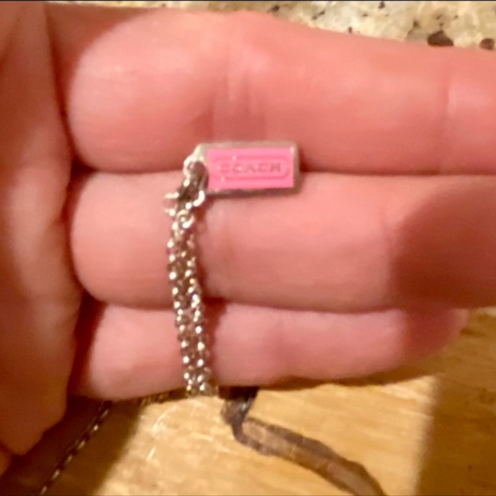Coach Pink Enamel Hang Tag Silver Necklace - Picture 3 of 3